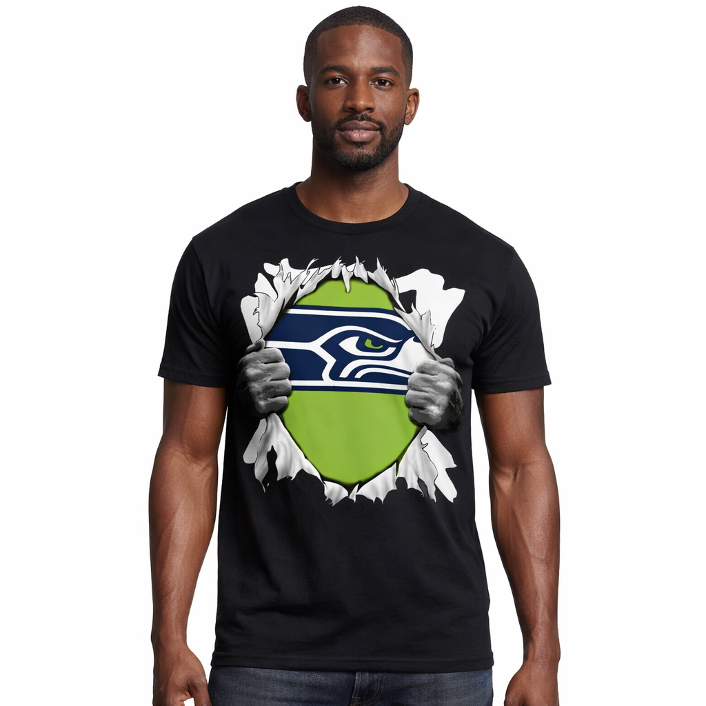 Seattle Seahawks Ripping Through Black T-Shirt