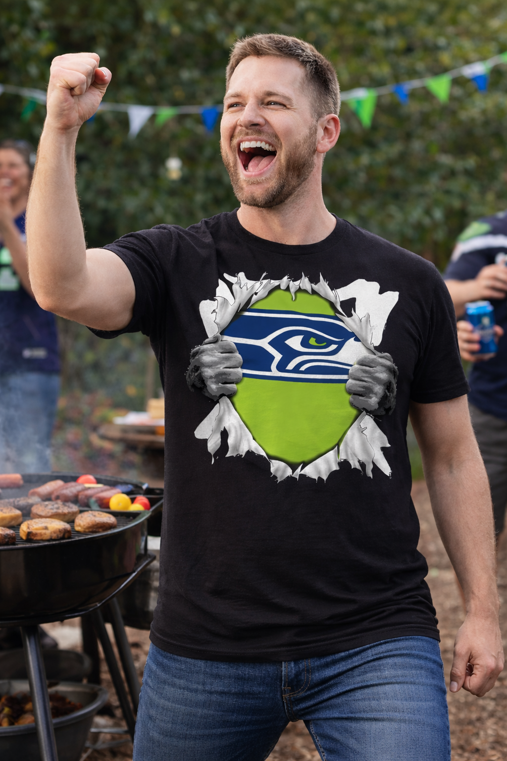 Seattle Seahawks Ripping Through Black T-Shirt - Image 2