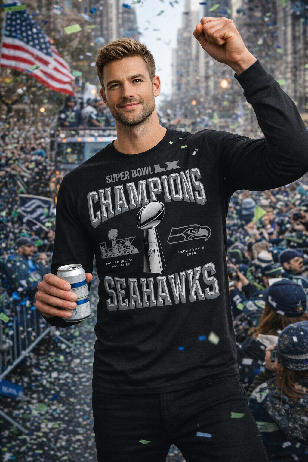 Seattle Black Super Bowl LX Champions Long Sleeve T-Shirt - Image 2