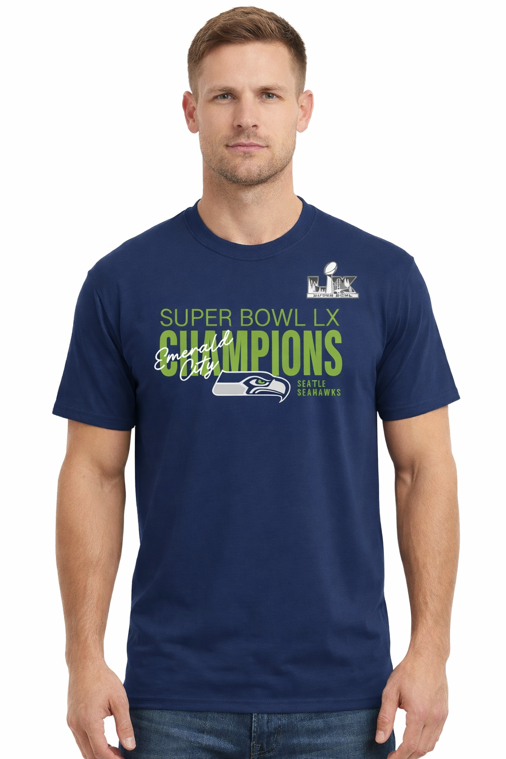Seattle Seahawks Navy Super Bowl LX Champions Autograph Signing T-Shirt