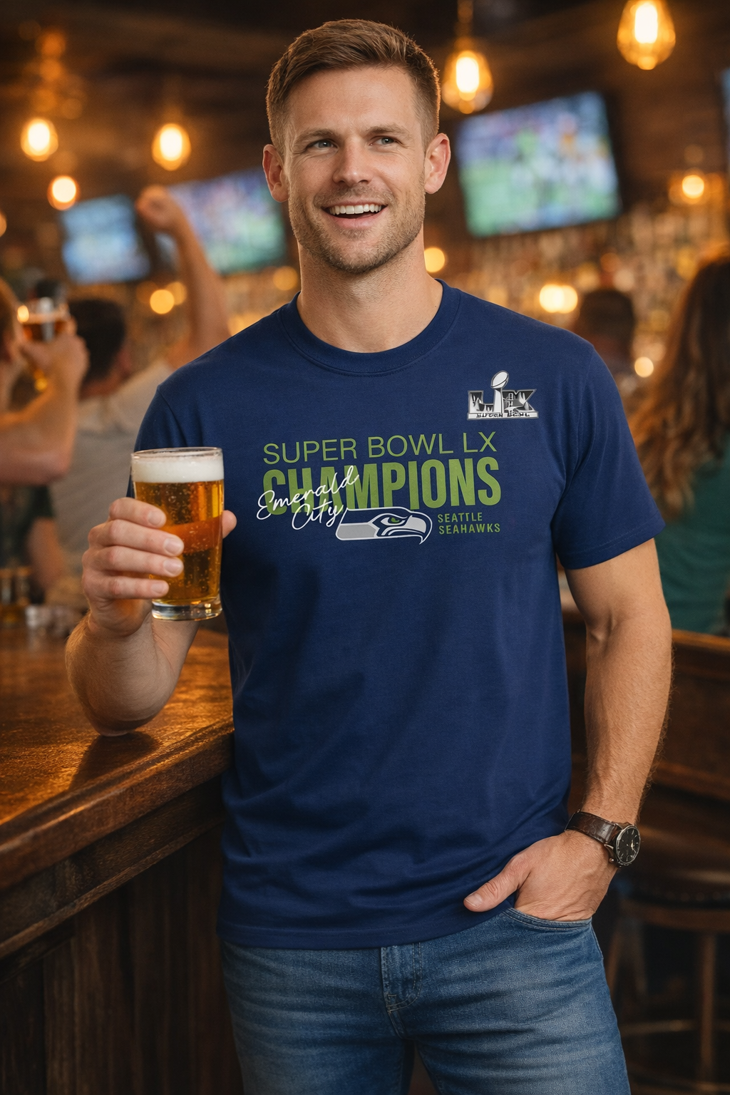 Seattle Seahawks Navy Super Bowl LX Champions Autograph Signing T-Shirt - Image 2