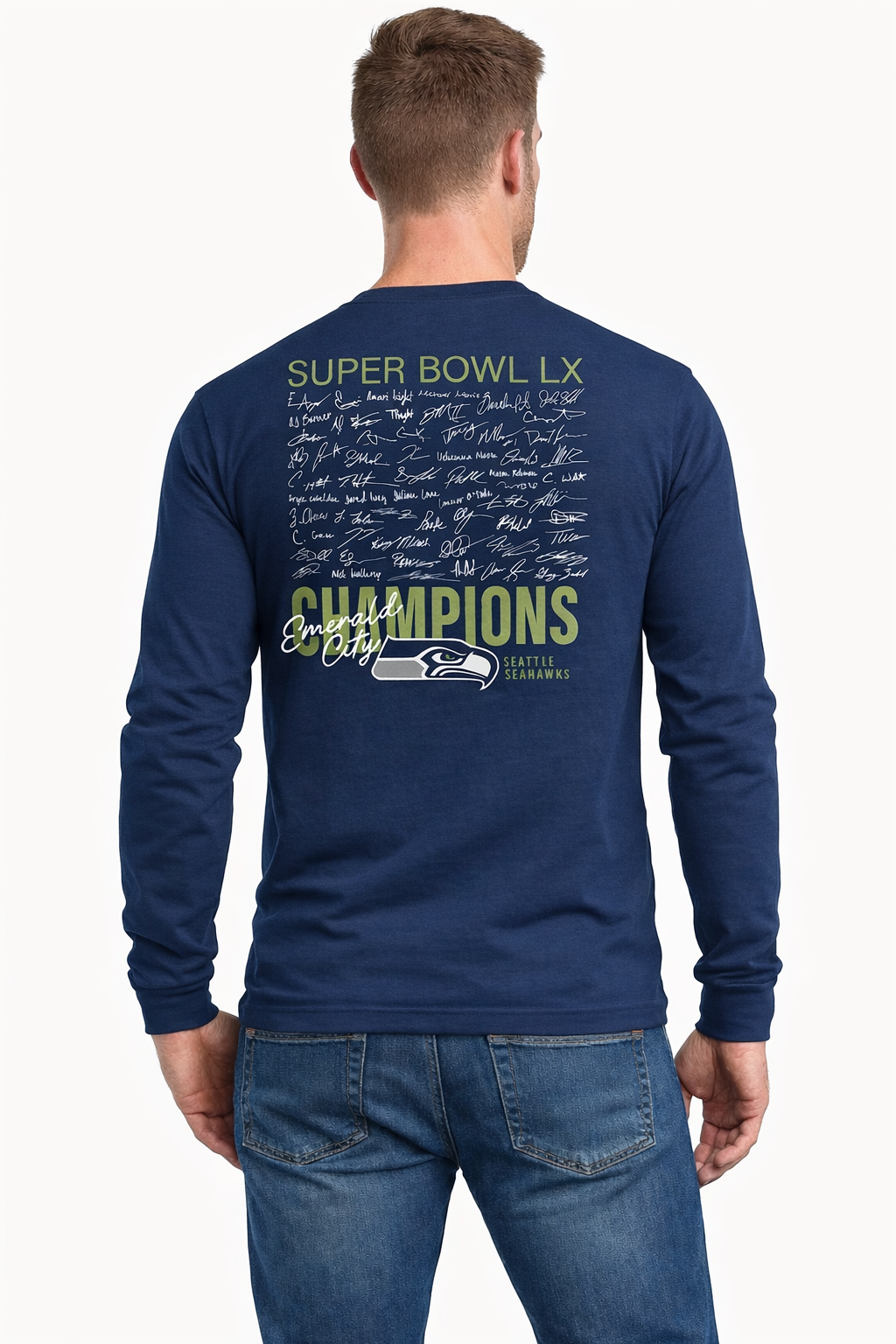 Seattle Seahawks Navy Super Bowl LX Champions Autograph Signing Long Sleeve T-Shirt - Image 2