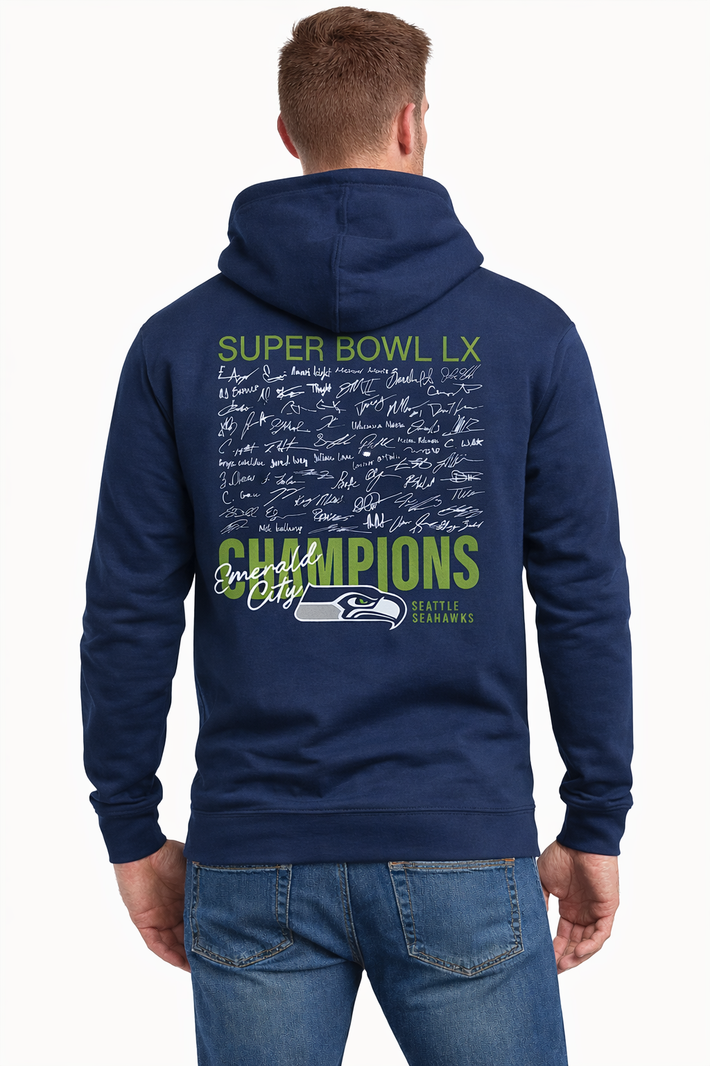 Seattle Seahawks Navy Super Bowl LX Champions Autograph Signature Fleece Hoodie