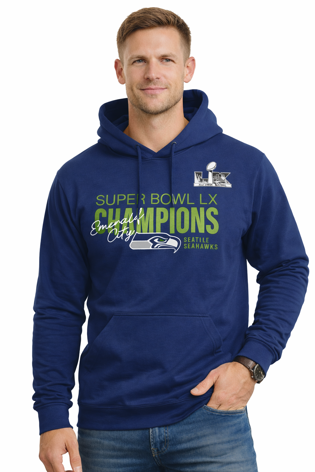 Seattle Seahawks Navy Super Bowl LX Champions Autograph Signature Fleece Hoodie - Image 2